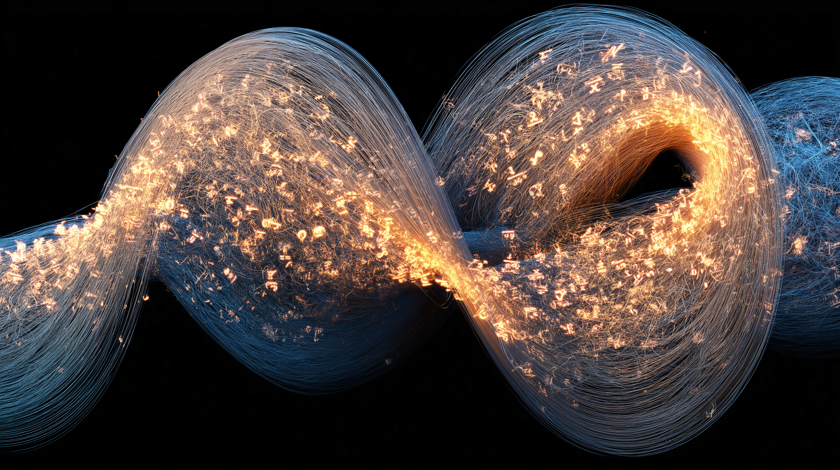 Mathematical physics equations dissolving and reforming as physical phenomena, pendulums and waves rendered as glowing AI particle streams