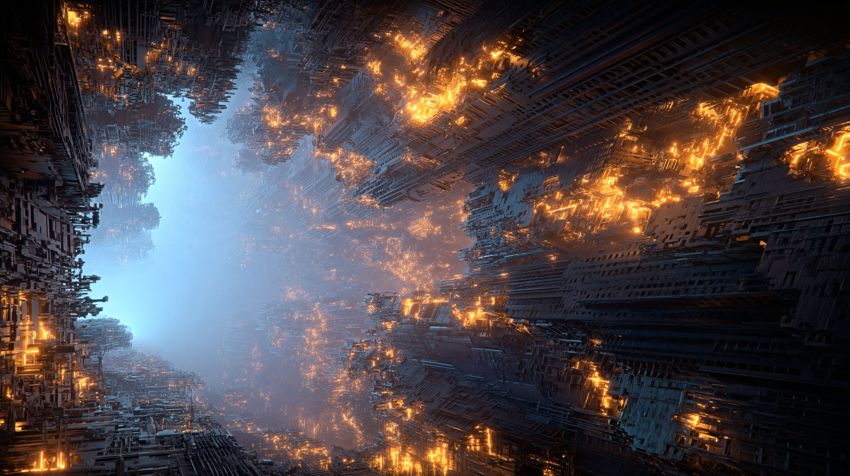 Runway GWM-1 AI-generated architectural space stretching into infinity, brutalist corridors dissolving into generative fog with internal spatial coherence